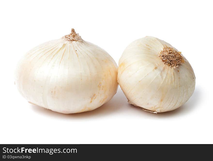 Two white onions isolated with shadow