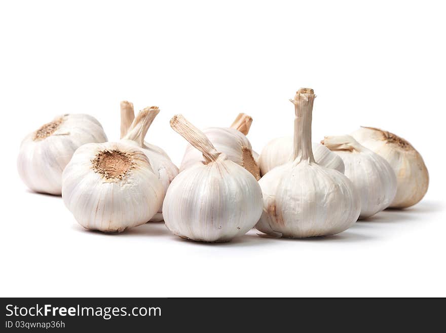 Bunch Of Garlic Bulbs On White