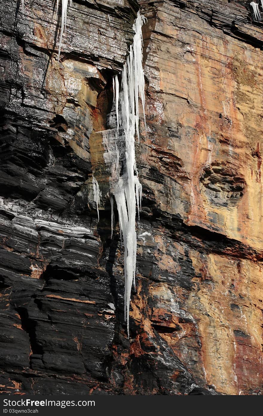 Icicles on a cliff face in ballybunion ireland on a winters day. Icicles on a cliff face in ballybunion ireland on a winters day