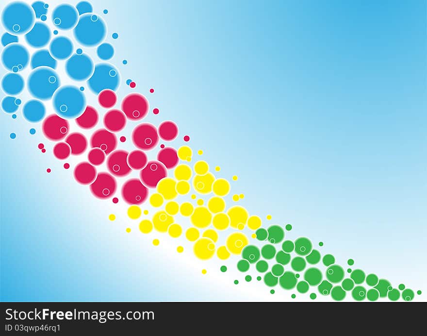 Abstract colored background of colored circles in a rainbow vector