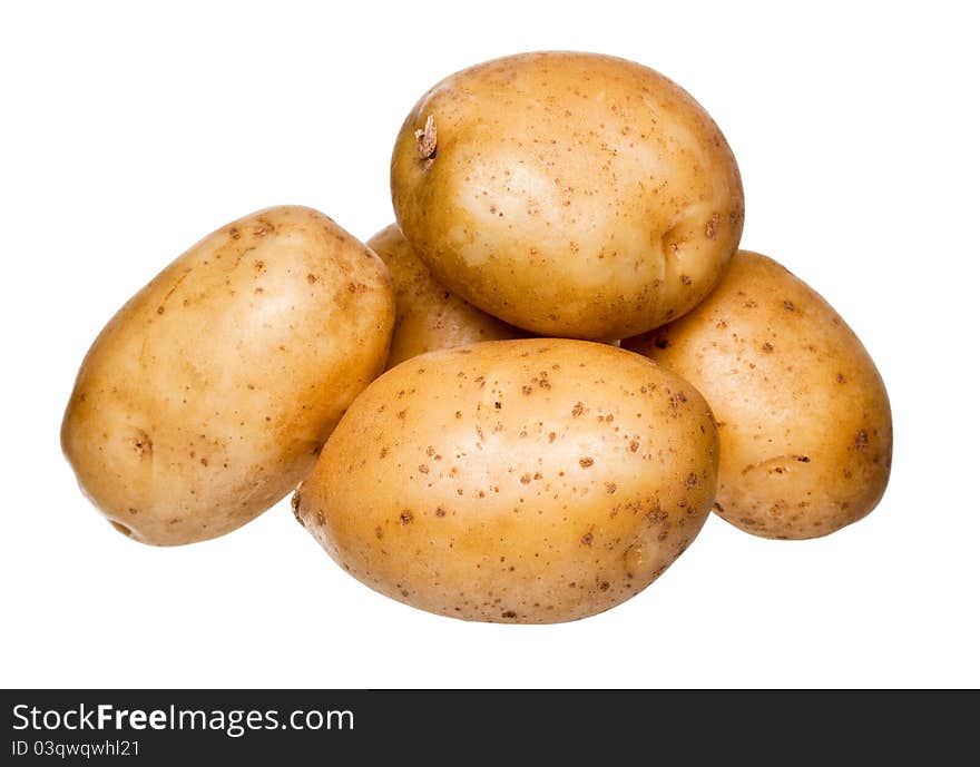 Bunch of potatoes on white background