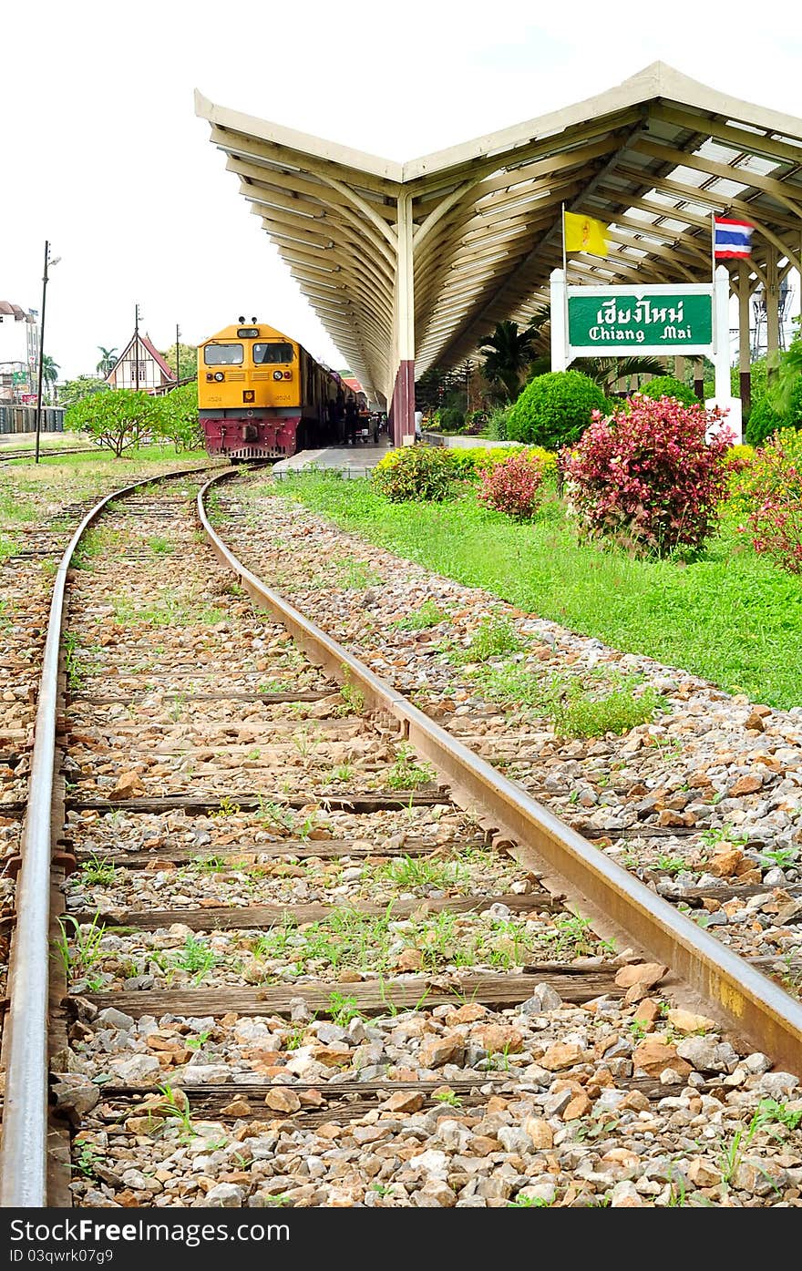 A train in platform, Chiangmai train station, Thailand