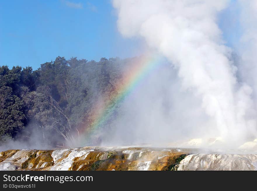 Hot Spring with rainbow in Rotorua, New Zealand. Hot Spring with rainbow in Rotorua, New Zealand