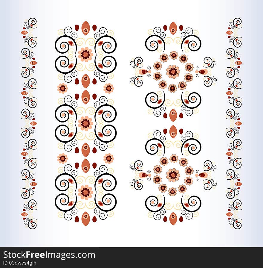 Vertical ornament with flower and curl