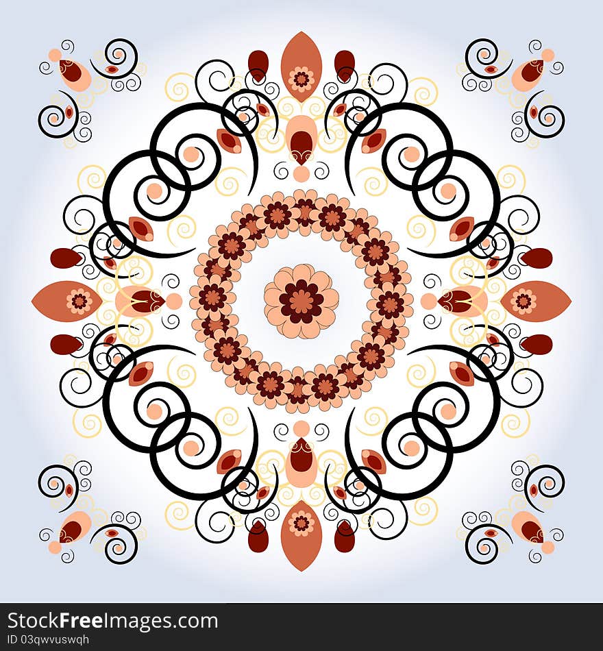 Pattern with flower and curl