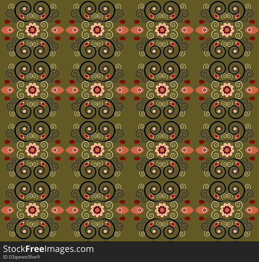 Pattern with curl and flower seamless texture. Pattern with curl and flower seamless texture