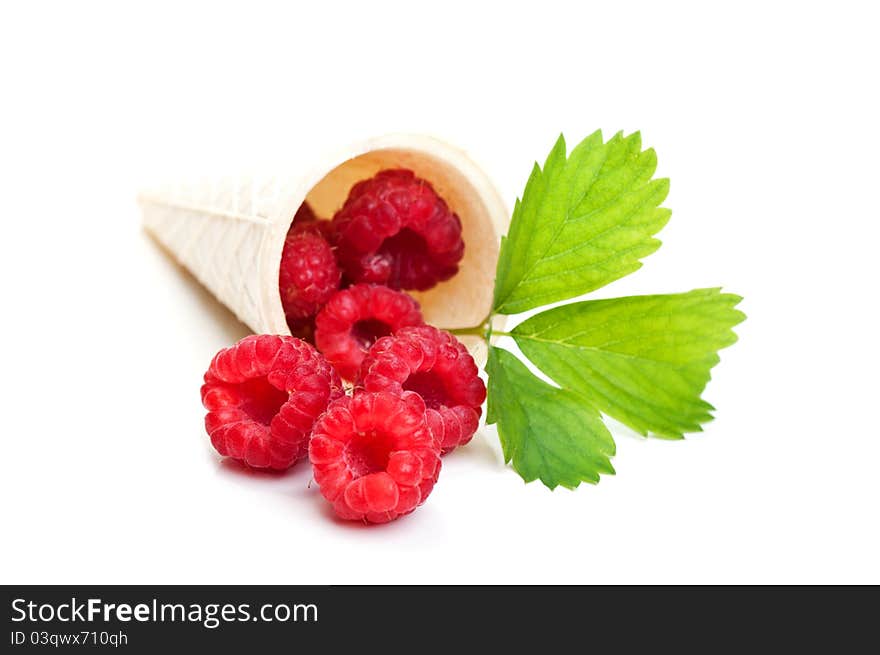 Fresh Raspberry And Green Leaf