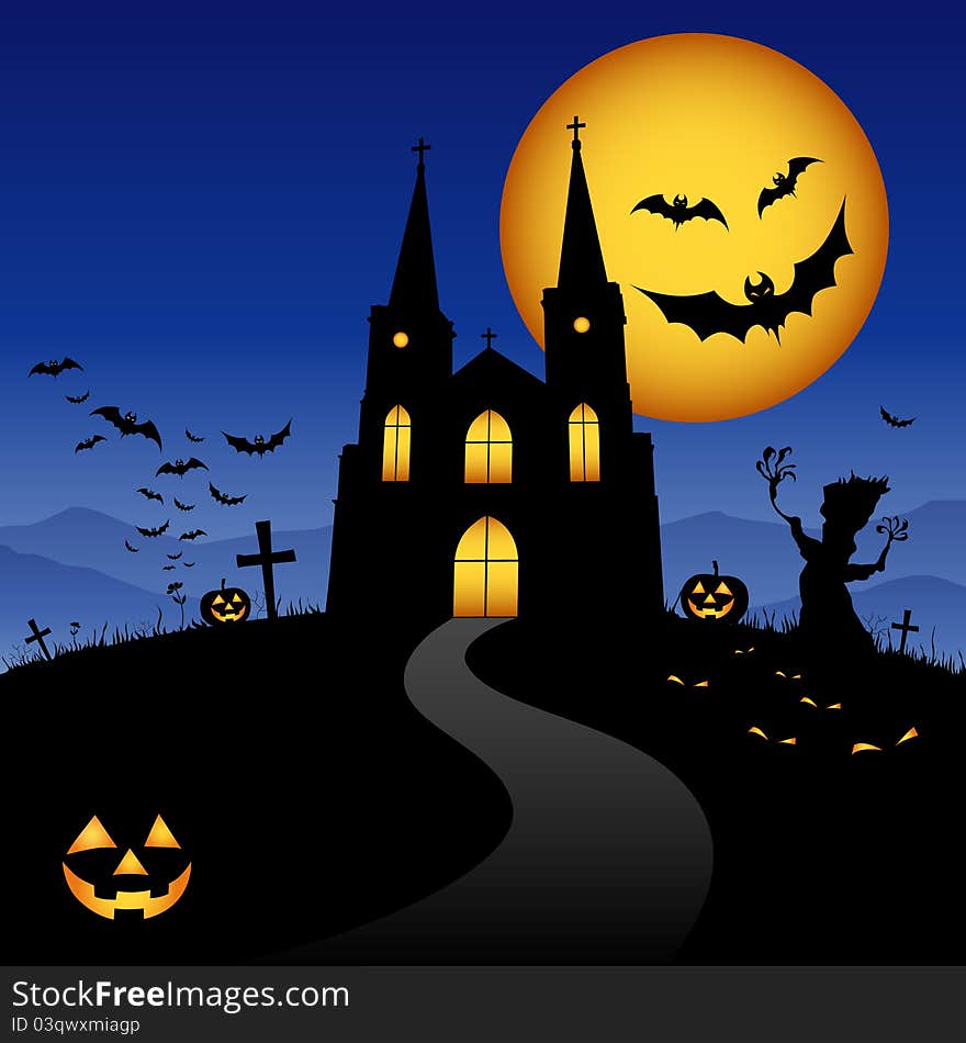 Halloween at night on blue background. Halloween at night on blue background
