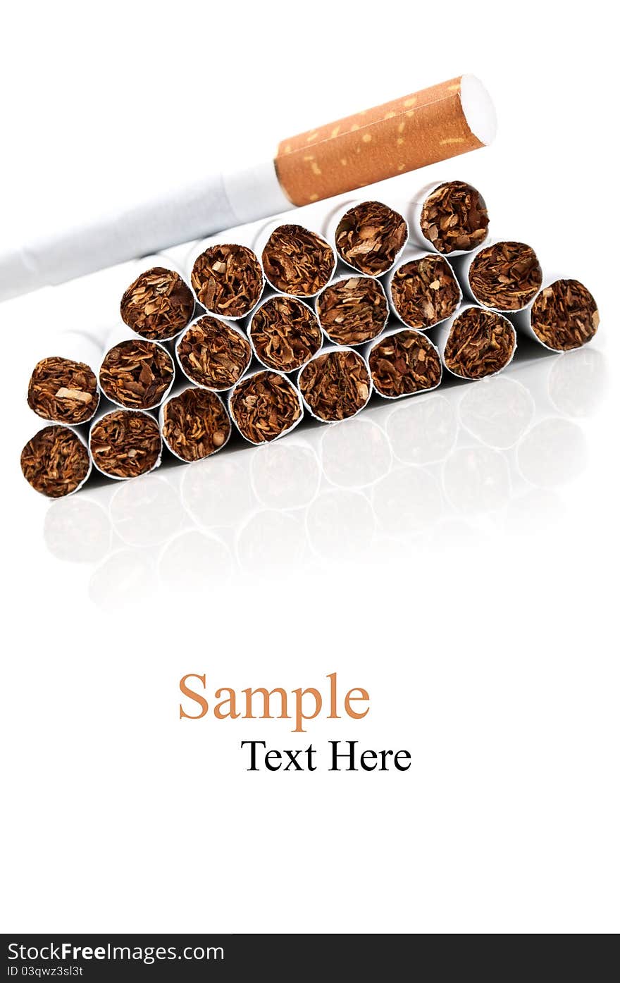 Many cigarettes isolated on a white background. Many cigarettes isolated on a white background