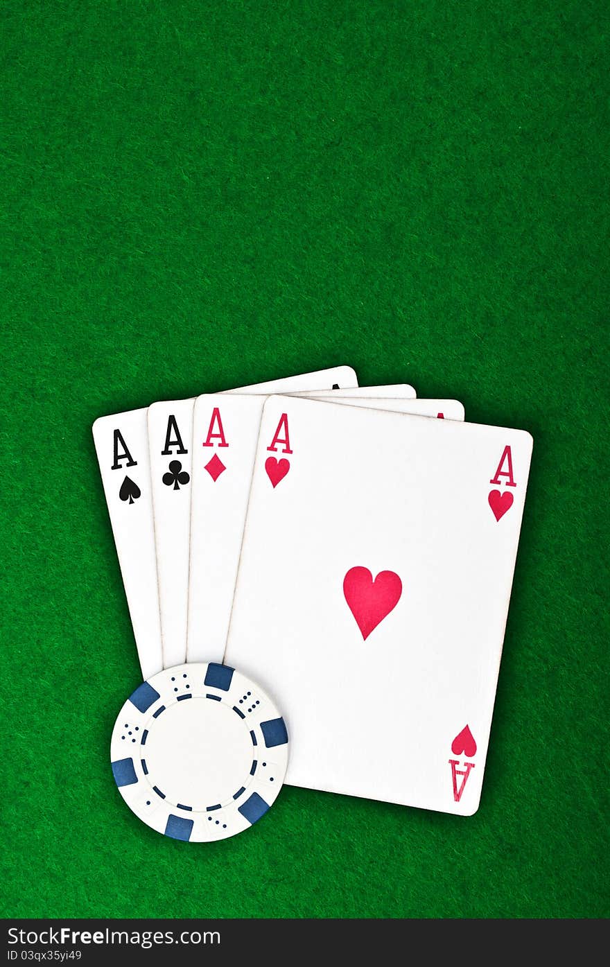 Four aces and poker chips