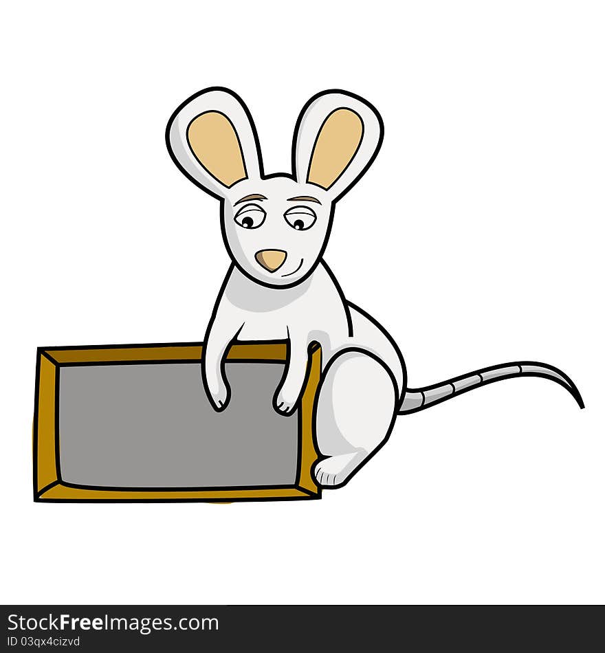 Illustration white mouse with board