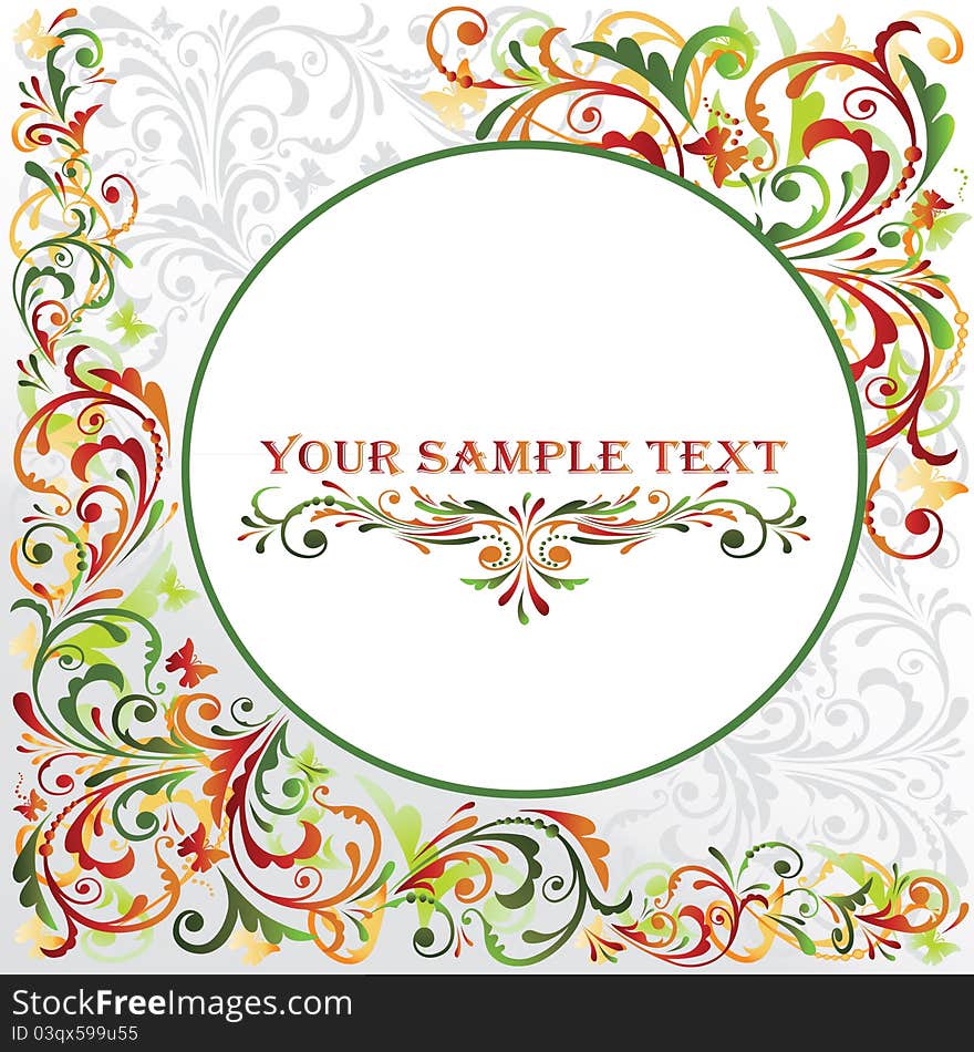 Greeting card with a floral pattern. Round frame for text. Greeting card with a floral pattern. Round frame for text.