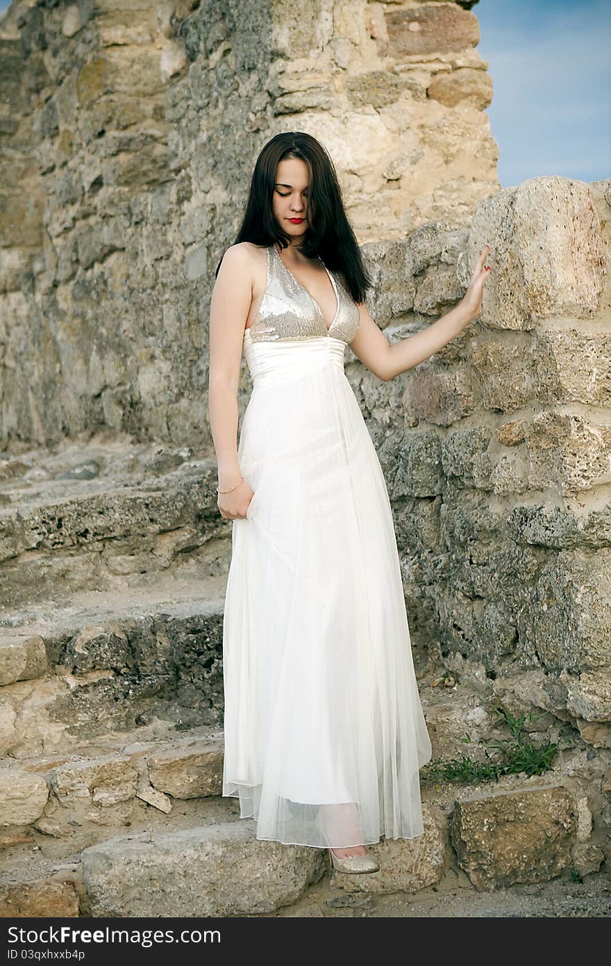 Beautiful girl in white dress