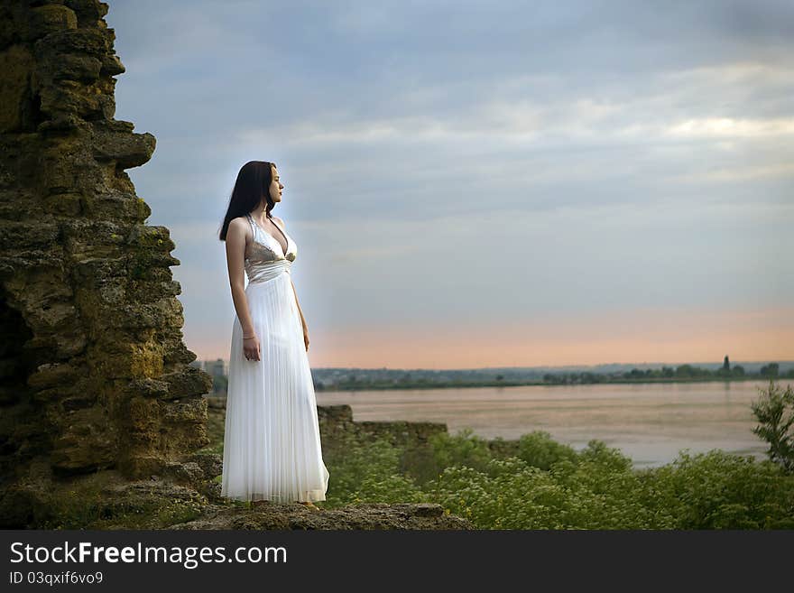 Beautiful girl in white dress