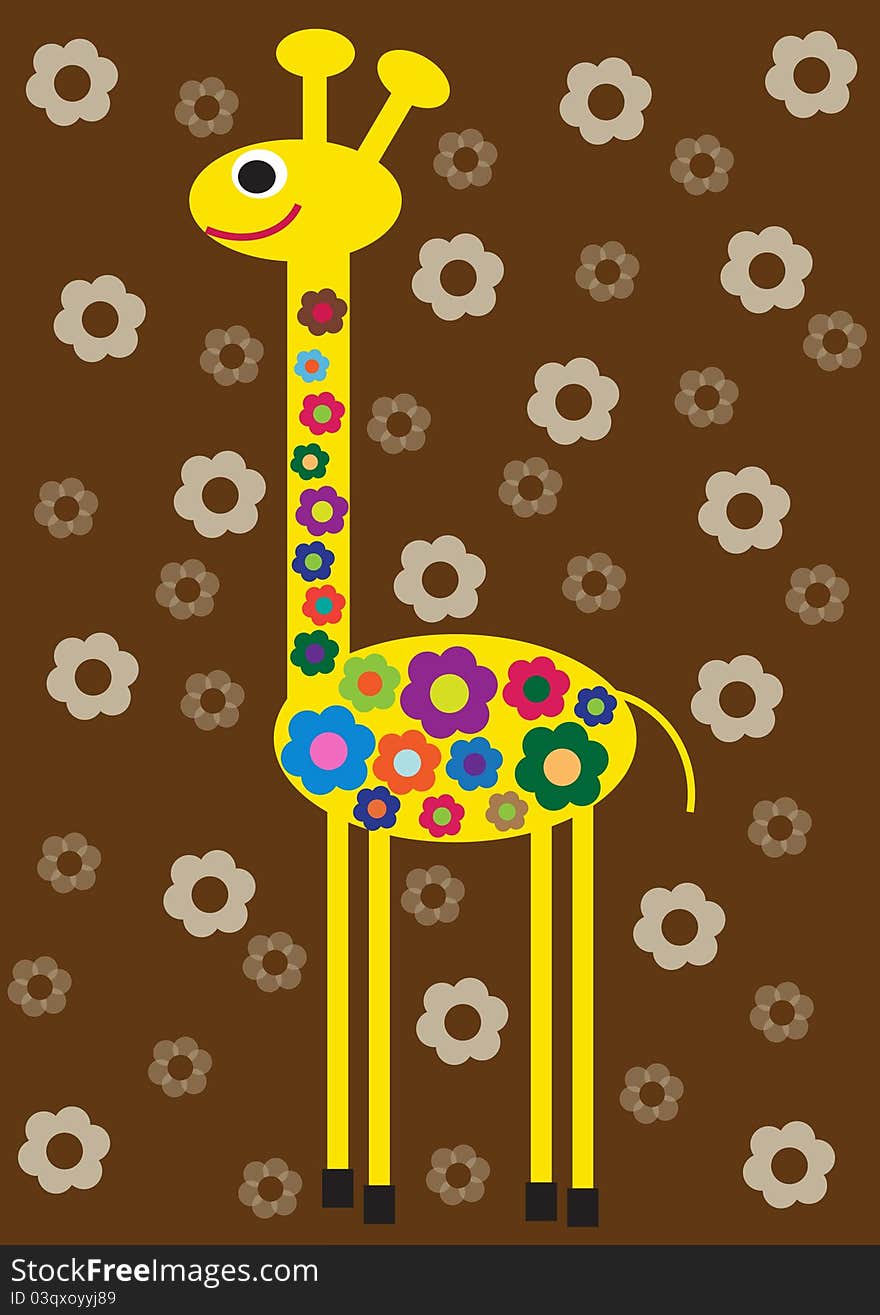 Funny Color Illustration Of Flower Giraffe