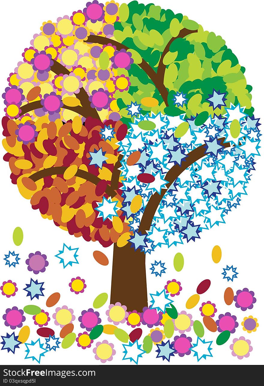 Illustration Of Four Seasons Tree