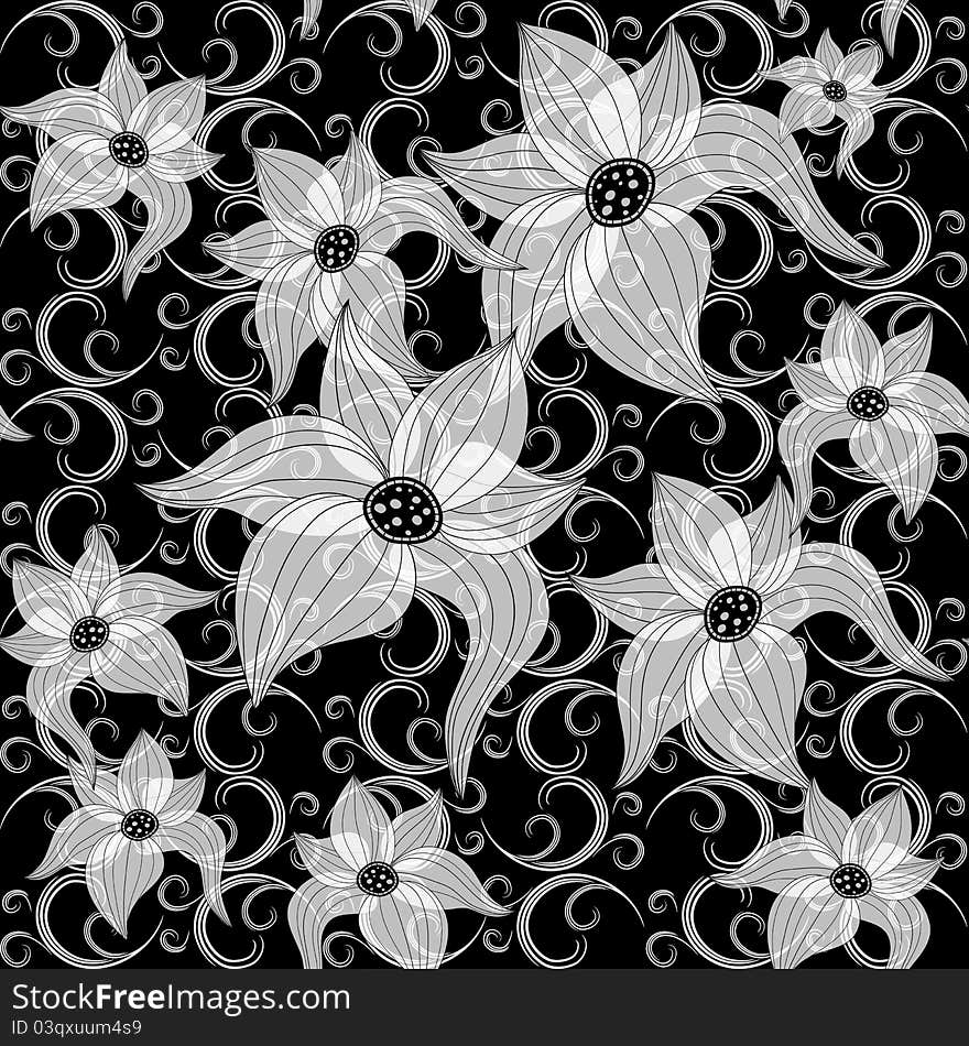 Black and white effortless floral pattern