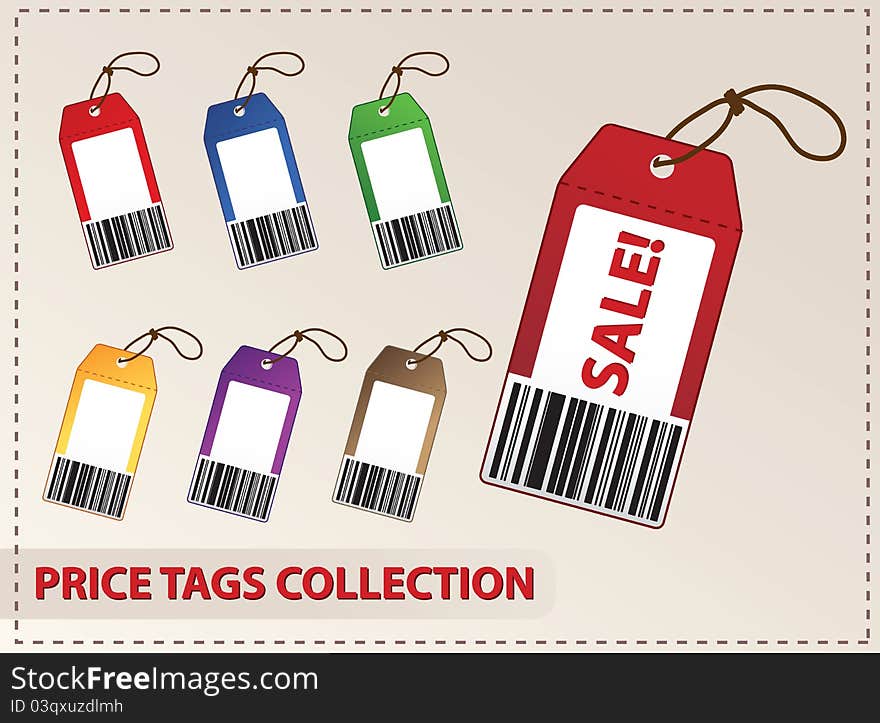 Beautiful blank price tags on brown background