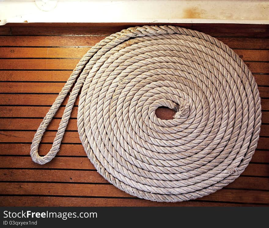 Rope Coil Across Teak Decking