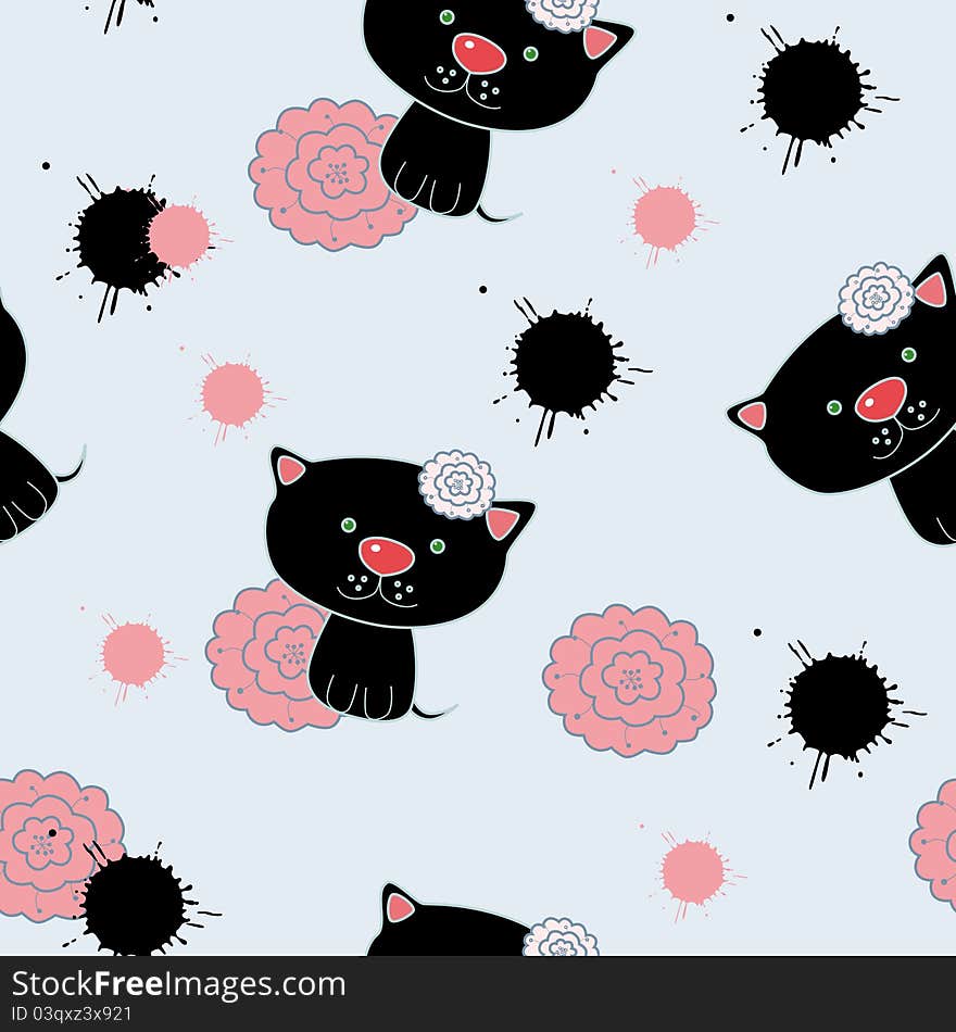 The seamless with cats and flowers. The seamless with cats and flowers