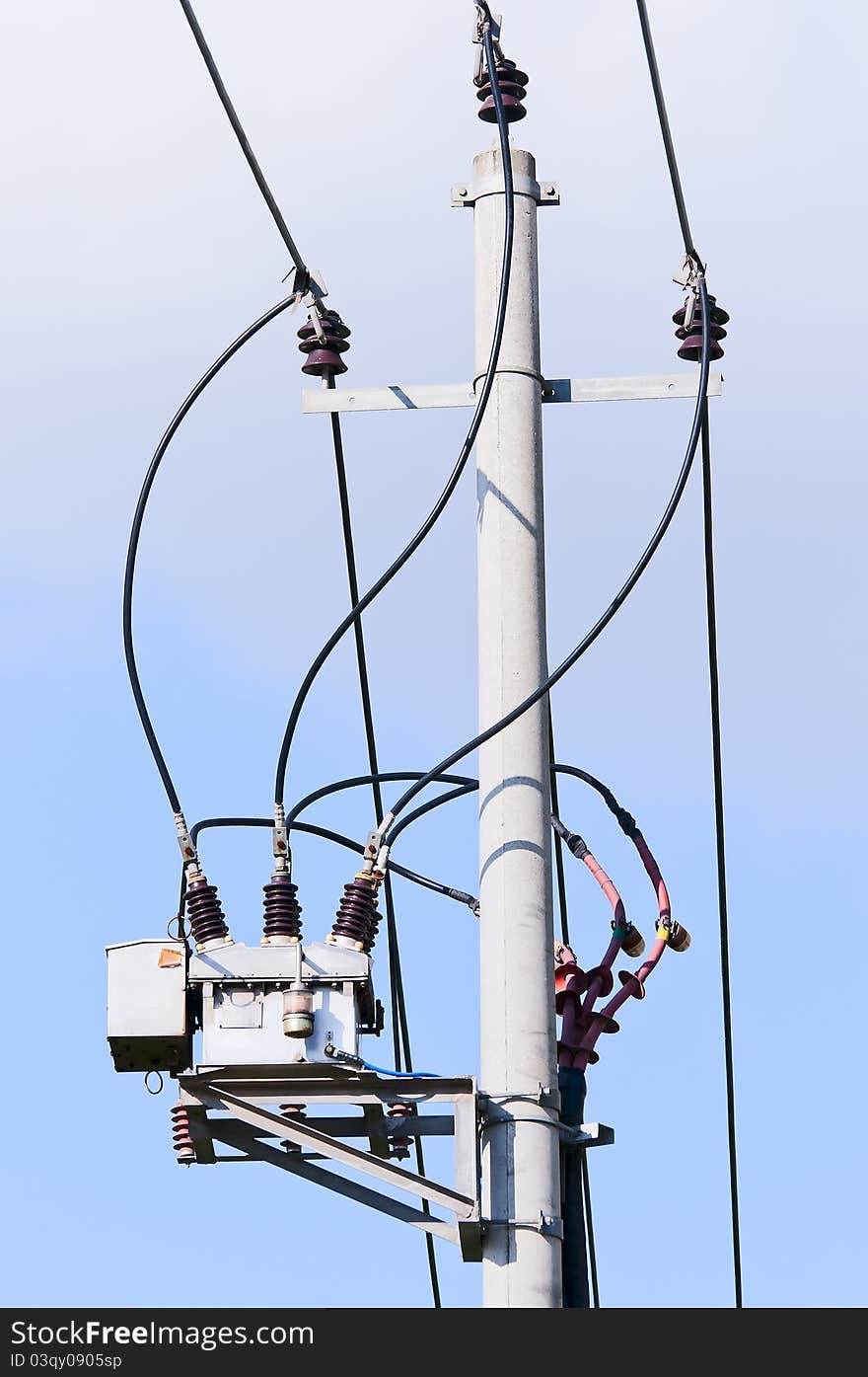 Power line pillar on blue sky. Power line pillar on blue sky