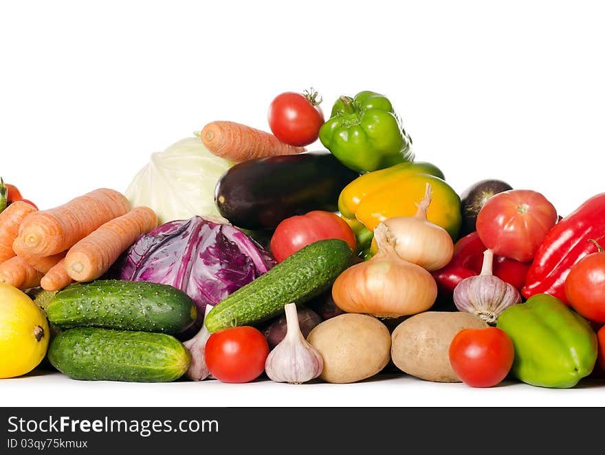 Assortment of fresh vegetables on white