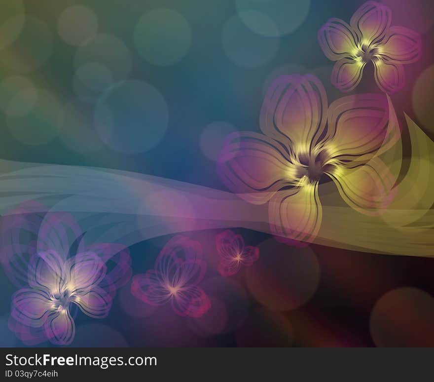 Dark background with fantastic flowers