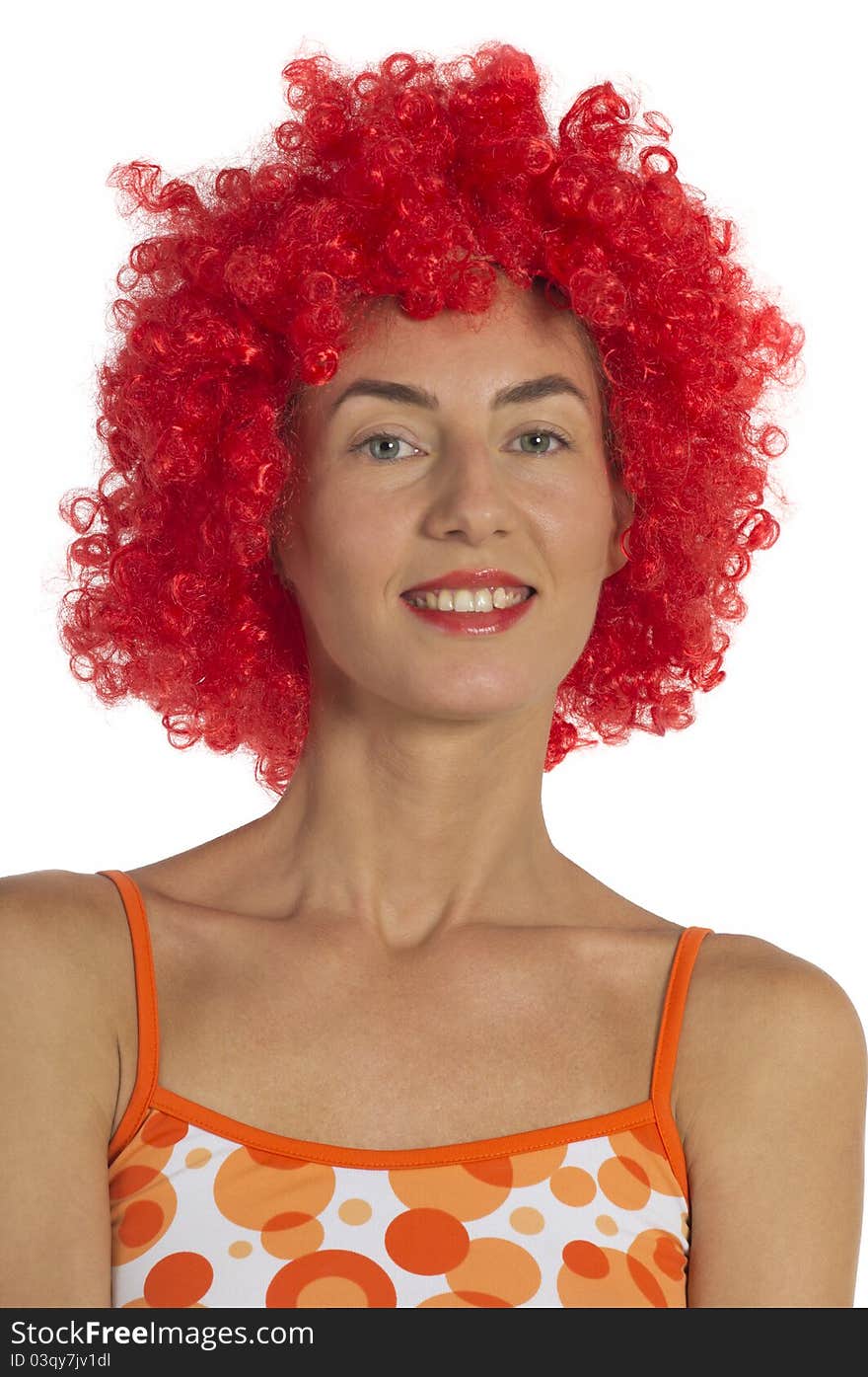 Beautiful woman in an orange wig