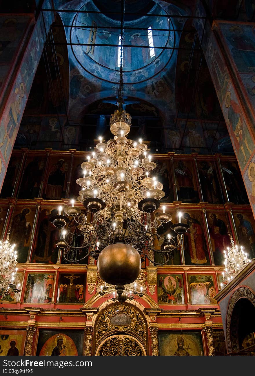 Interior of russian orthodox church at Moscow Kremlin