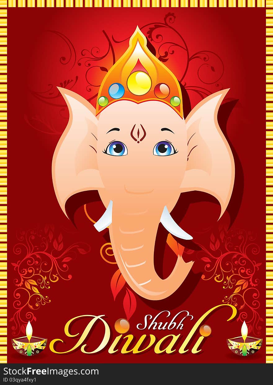 Abstract diewali greeting card with ganesh ji