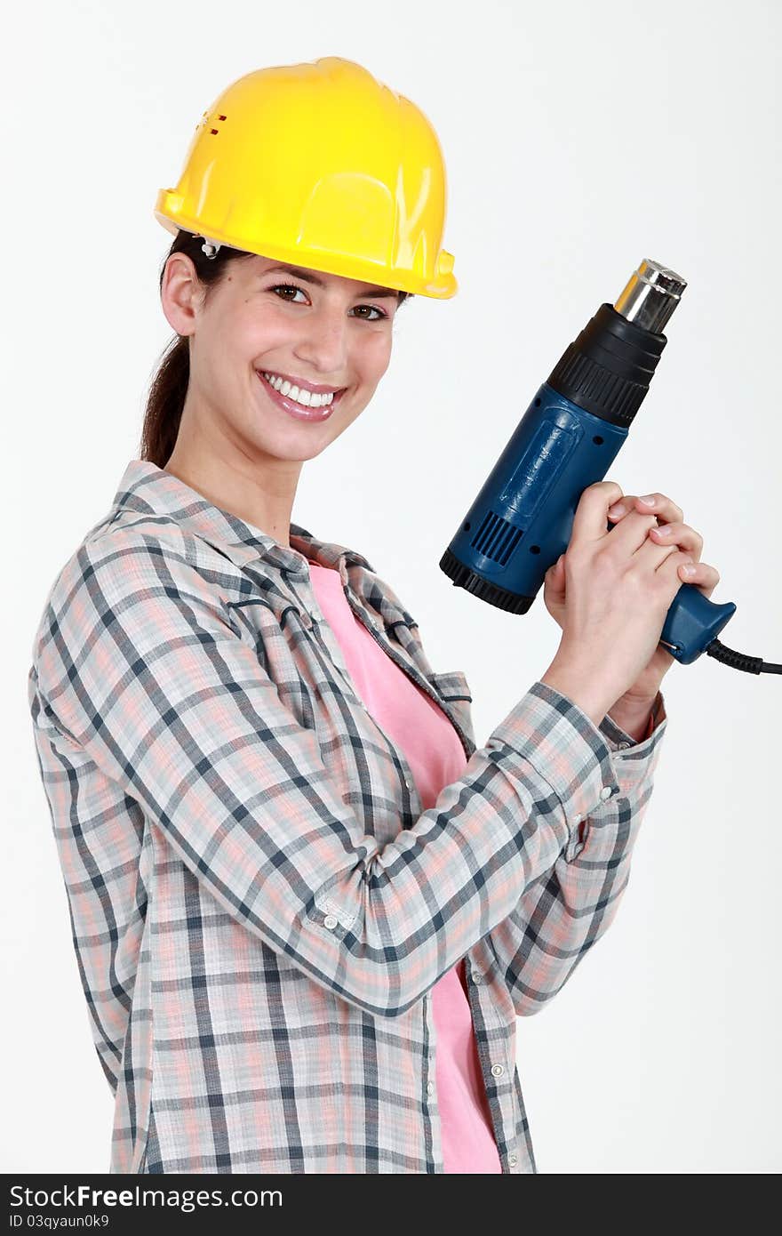 Woman Holding Electric Heater