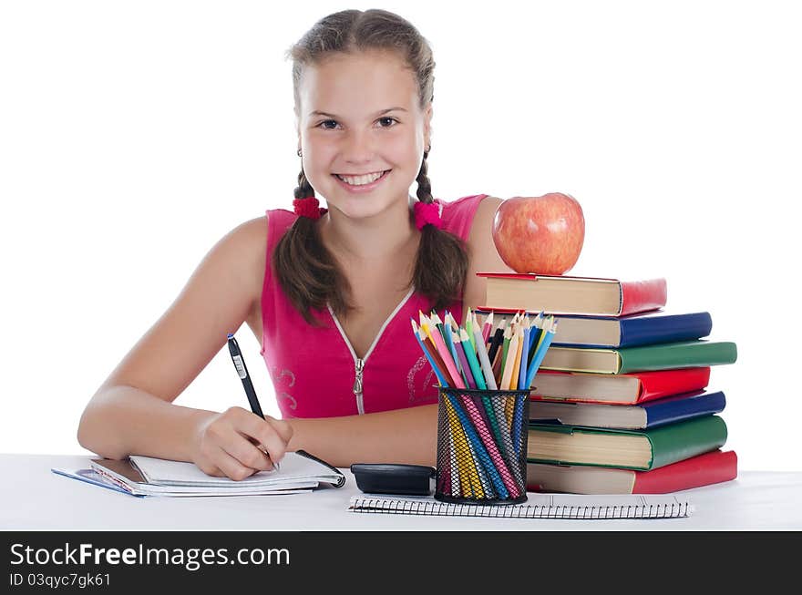 Portrait of the young girl with books