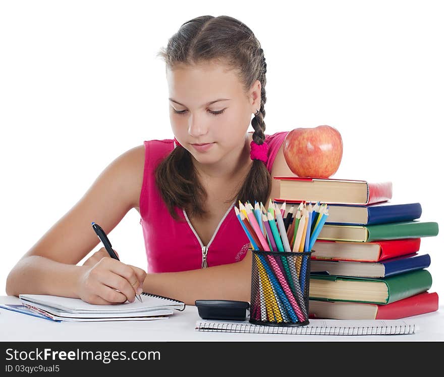 Portrait of the young girl with books