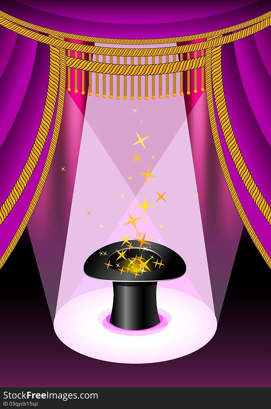 Theater stage with top hat and stars