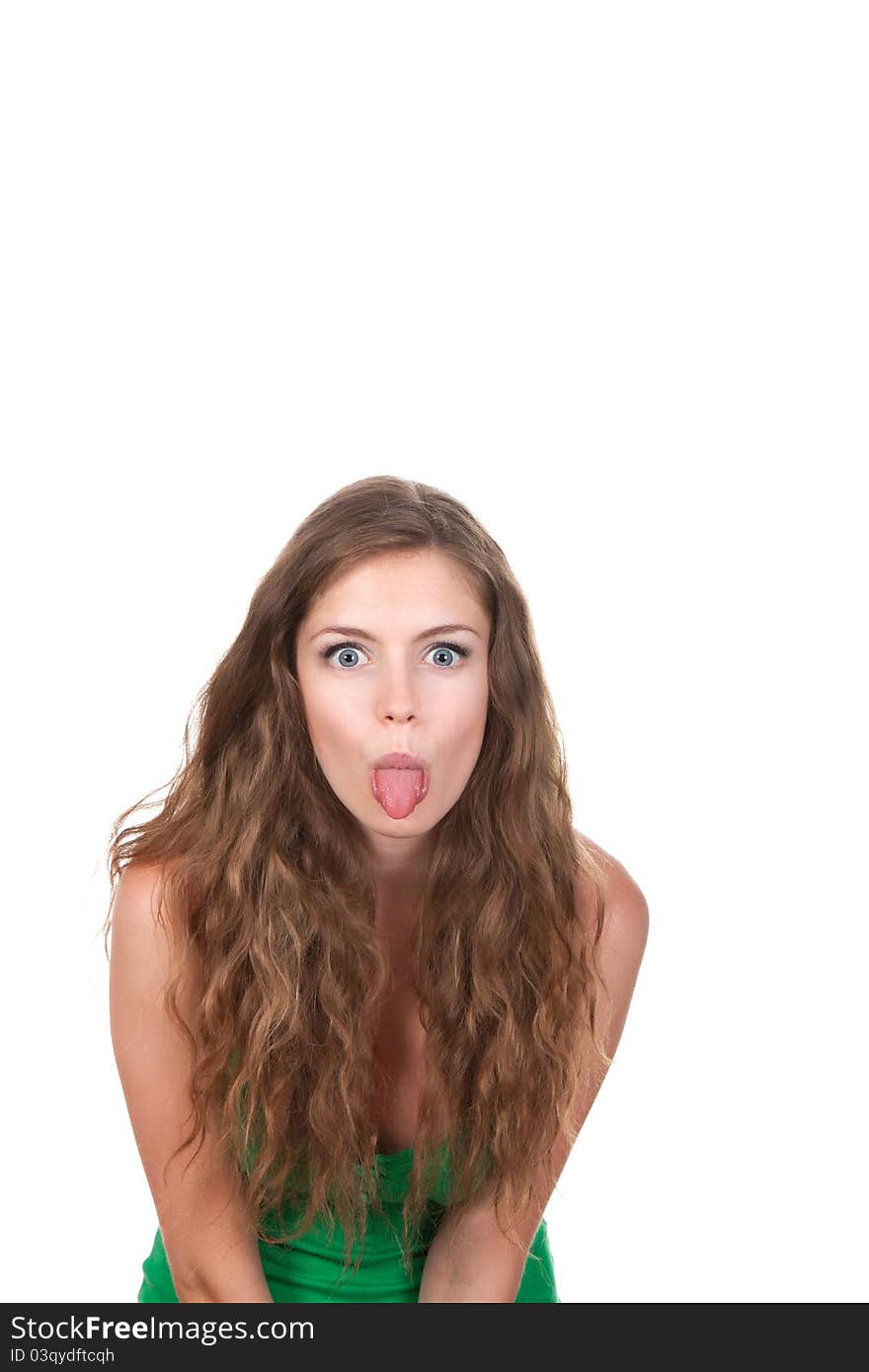 Portrait of attractive smile teenage girl, show her tongue