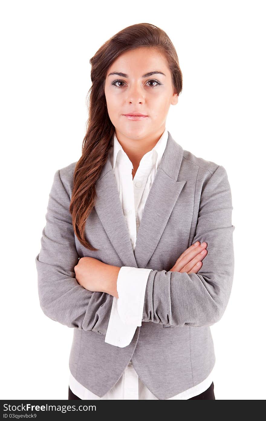 Young business woman, isolated over white background