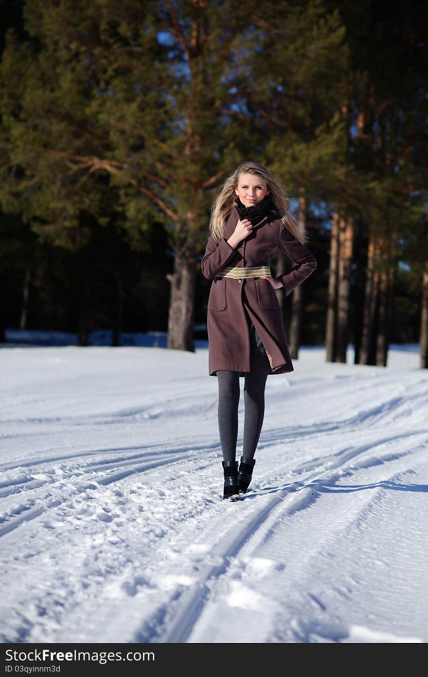 Beautiful woman in the winter forest