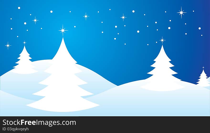 A vector illustration of snowy night on the hill