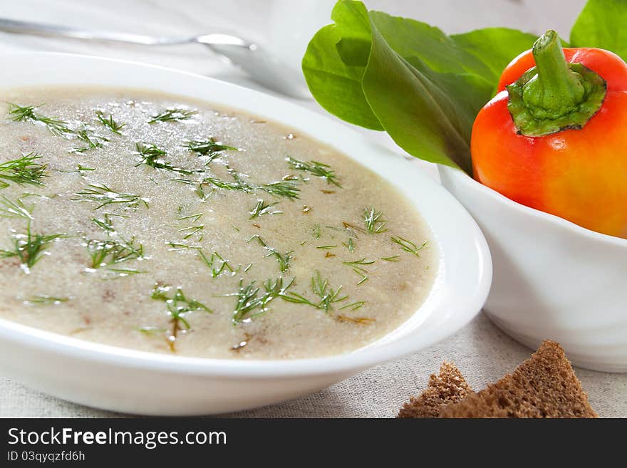 Soup in a white bowl