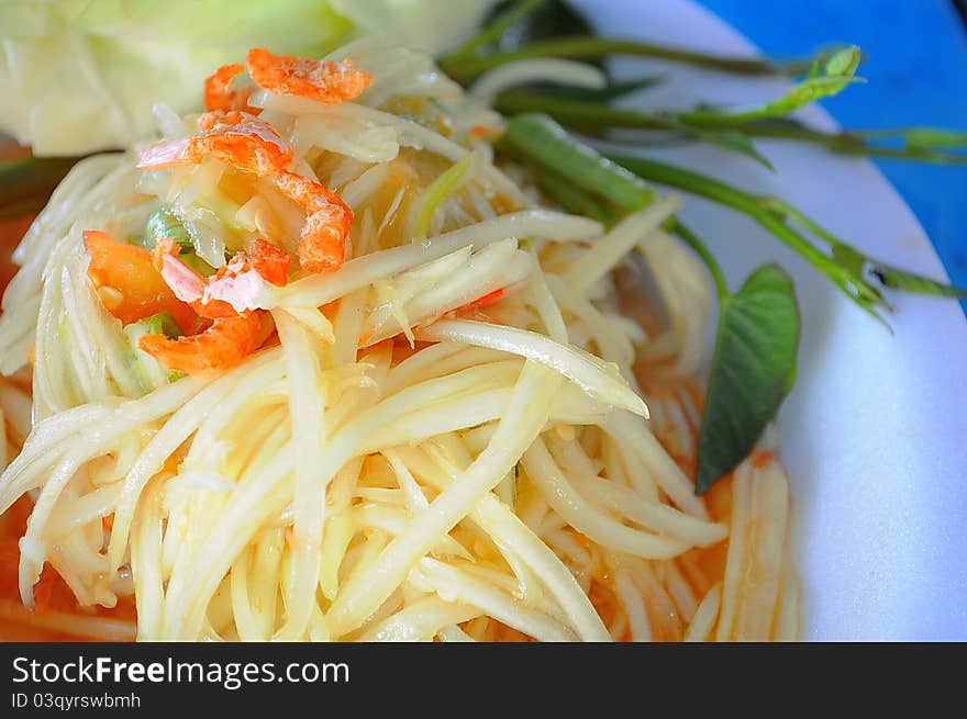 Green papaya salad thai food. Green papaya salad thai food