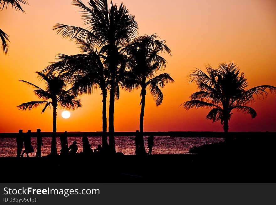 Beautiful sunset at the mamzar beach, dubai, uae.