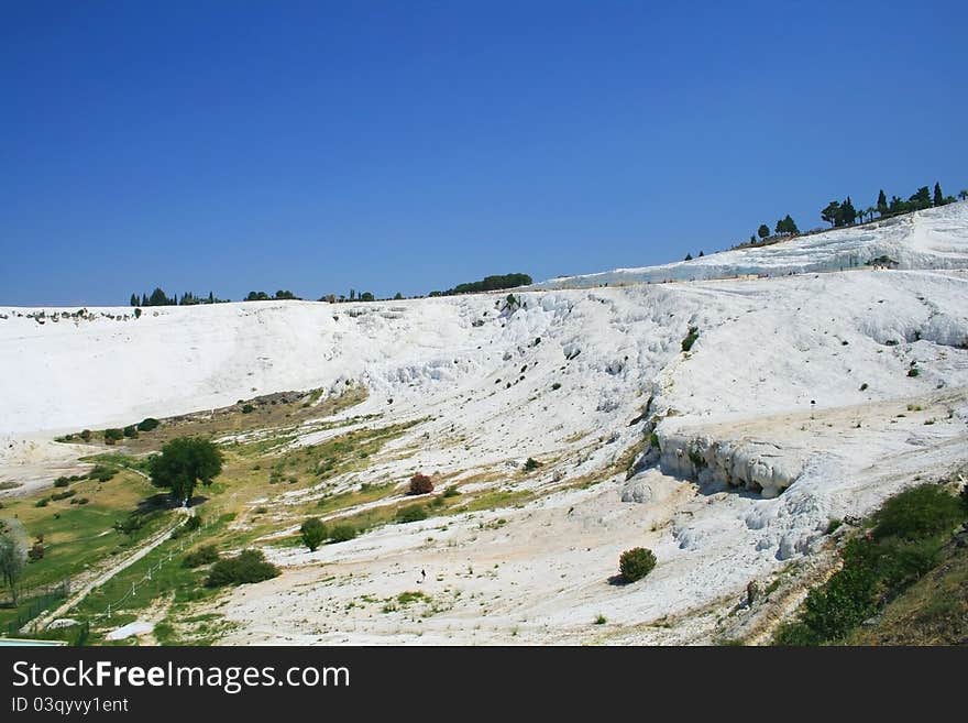 White mounts in Pamukkale, Turkey, growed by mineral water