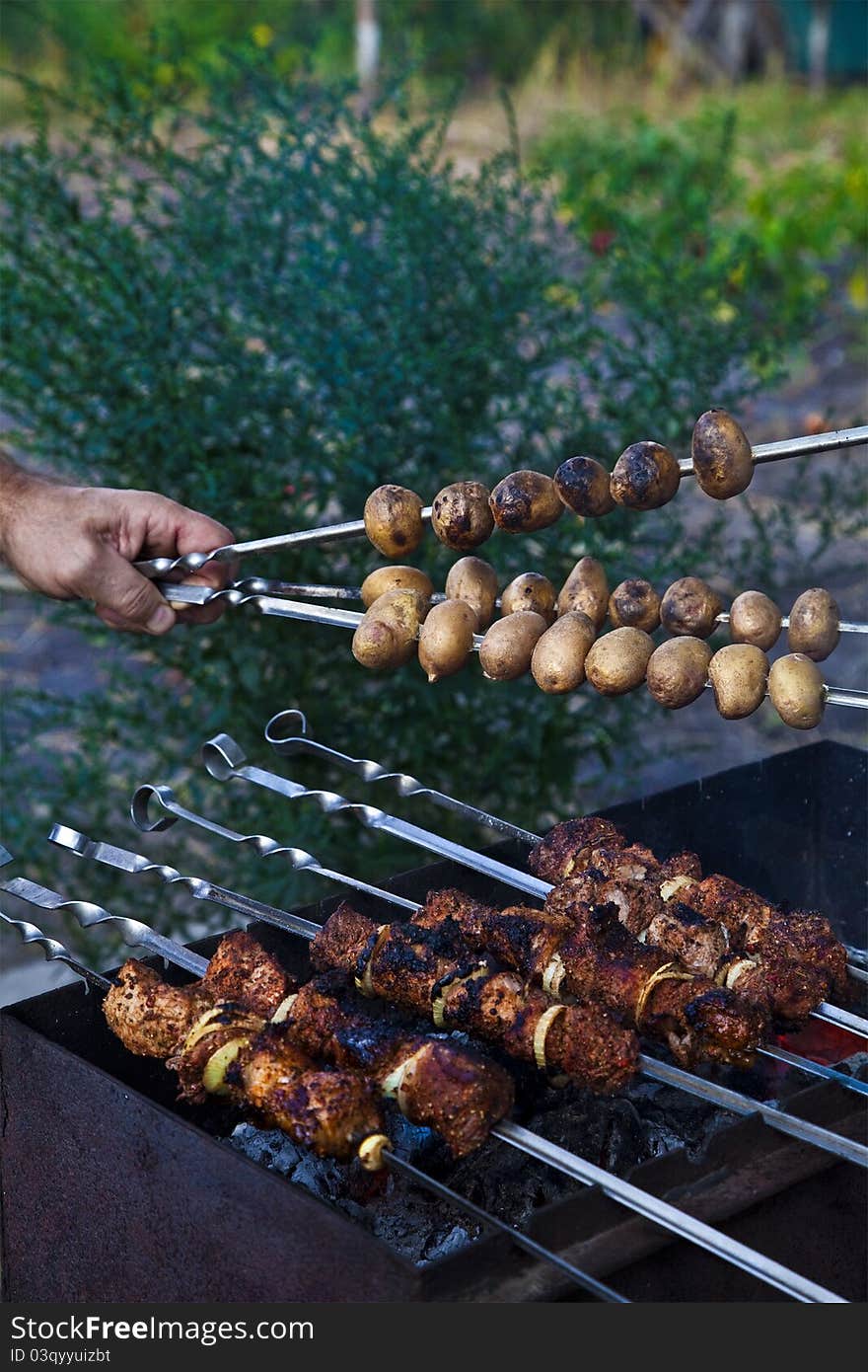 Shish Kebab In Process Of Cooking