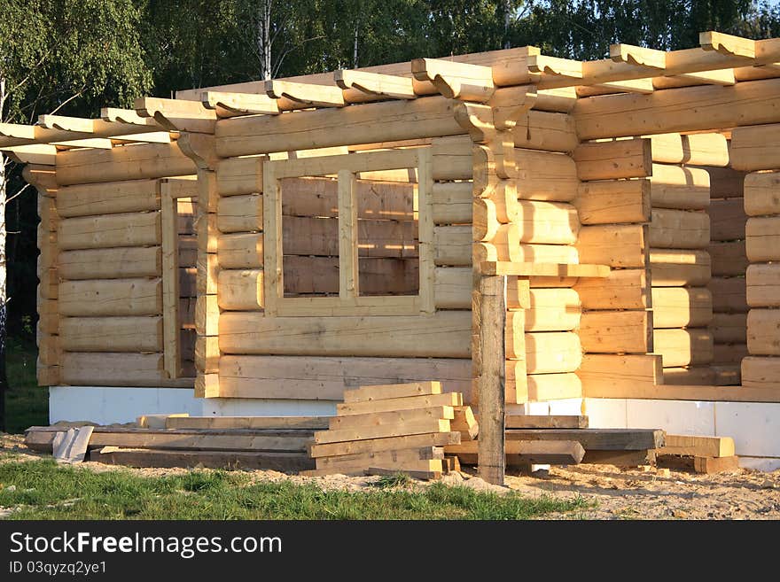 Wooden home under construction with details