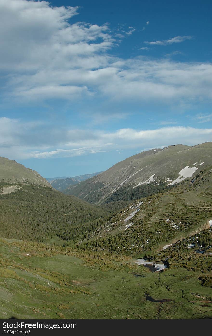 A view of a valley in the Rocky Mountains, Colorado. A view of a valley in the Rocky Mountains, Colorado