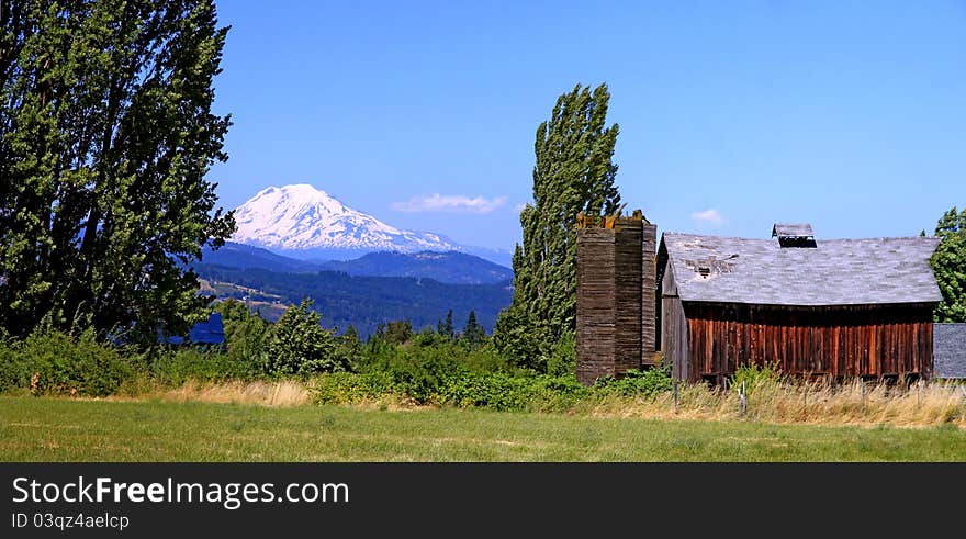 Mount Adams With Red Barn