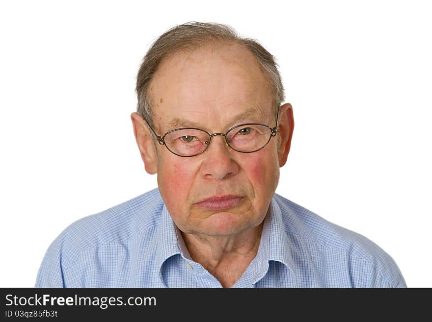 Male senior isolated on white background.