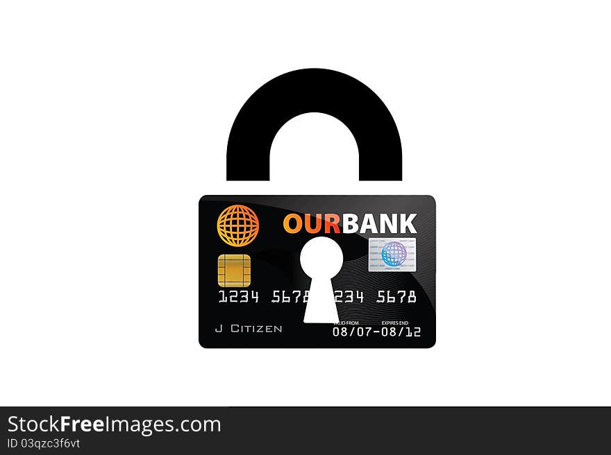 A conceptual credit card security image on white. A conceptual credit card security image on white