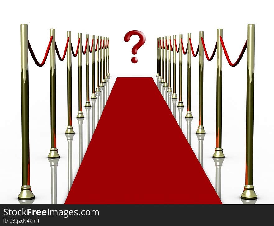 Red carpet with golden poles and question