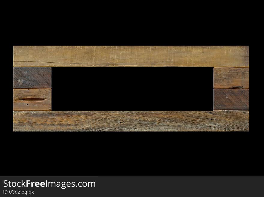 Rustic unfinished wooden photo frame - isolated on black background